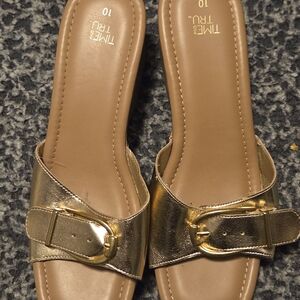 Time and Tru Metallic Gold Slide Sandals
